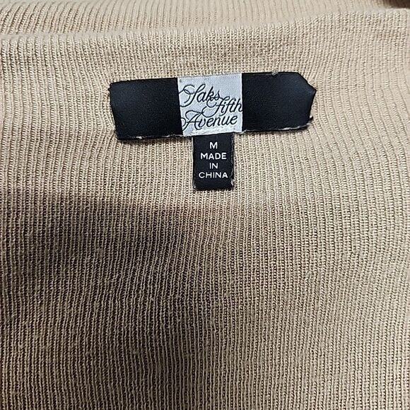 Saks Fifth Avenue Silk/Cashmere Cream/Black Open Front Cardigan Women Sz M - Picture 3 of 7